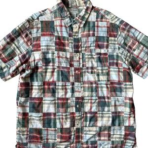 LL Bean Shirt Patchwork Madras Mens XL Short Sleeve